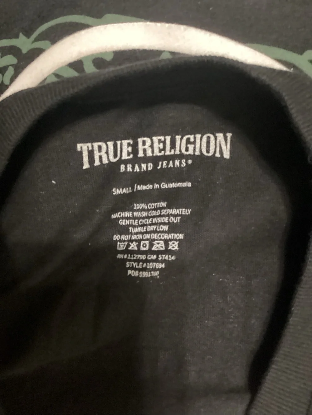 True Religion Black Short Sleeve Tee with White Horseshoe Logo